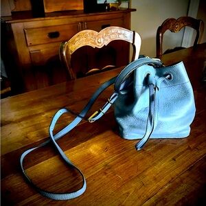 Tory Burch Mini Leather Bucket Cross Body Handbag ~ Neptune‎ Blue